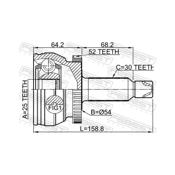 Jungčių komplektas, kardaninis velenas FEBEST 2210-XM12A52