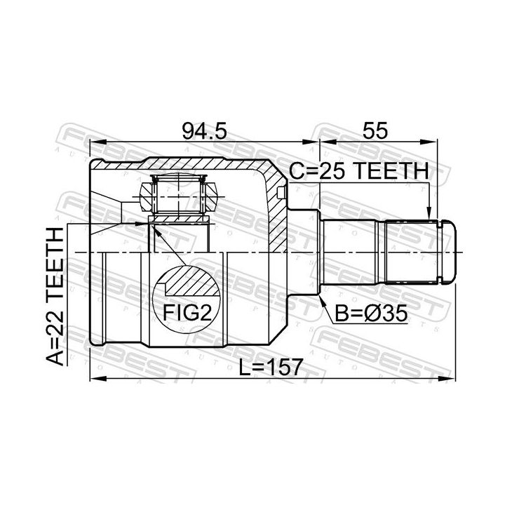 Jungčių komplektas, kardaninis velenas FEBEST 2211-CERAT
