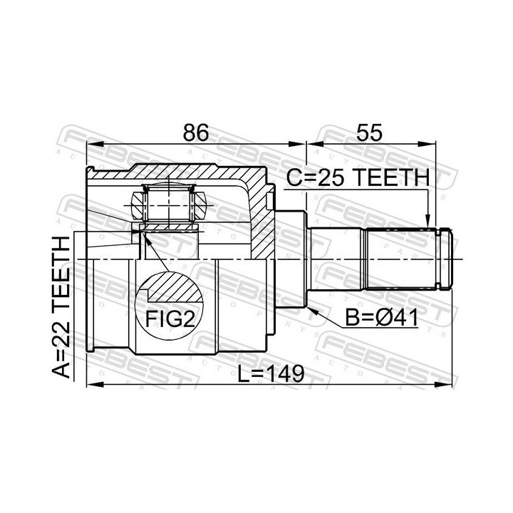 Jungčių komplektas, kardaninis velenas FEBEST 2211-CERII16