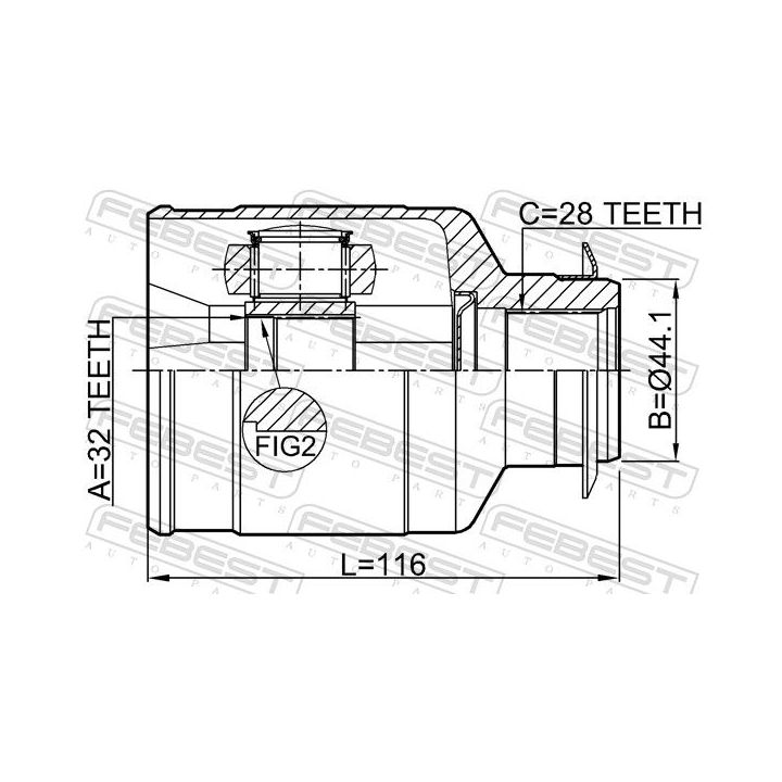 Jungčių komplektas, kardaninis velenas FEBEST 2211-D9A64WRH