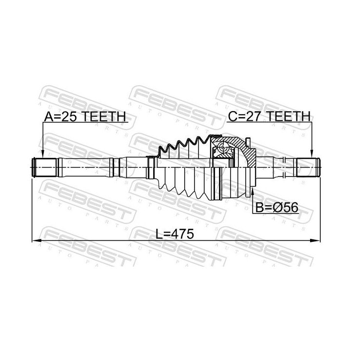 Jungčių komplektas, kardaninis velenas FEBEST 2214-K2500