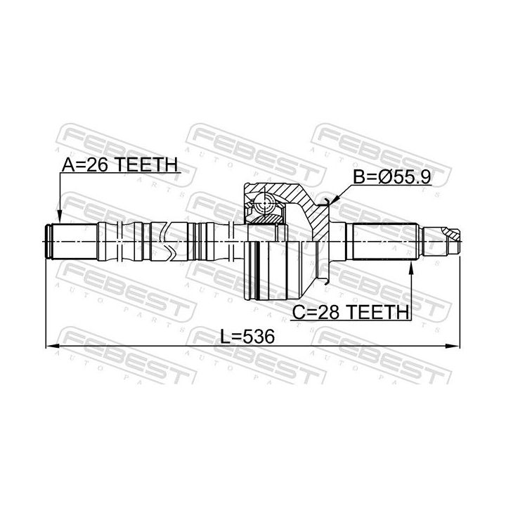 Jungčių komplektas, kardaninis velenas FEBEST 2214-SOR
