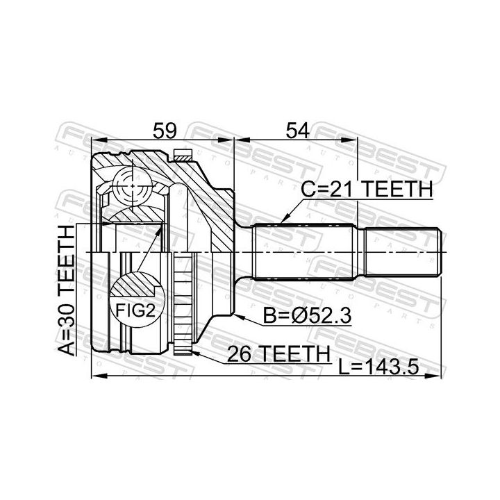 Jungčių komplektas, kardaninis velenas FEBEST 2410-LOGA26