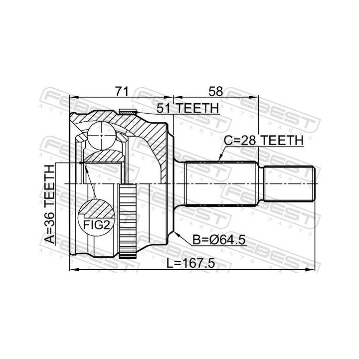 Jungčių komplektas, kardaninis velenas FEBEST 2410-MASTA51