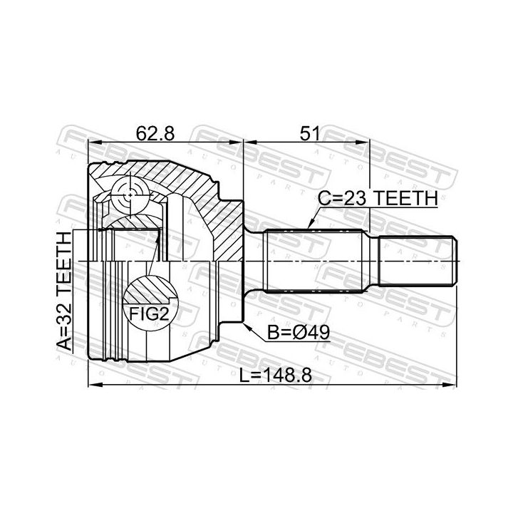 Jungčių komplektas, kardaninis velenas FEBEST 2410-MEGII