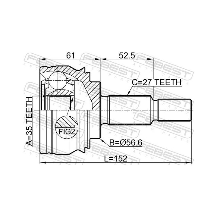 Jungčių komplektas, kardaninis velenas FEBEST 2410-MEGIII
