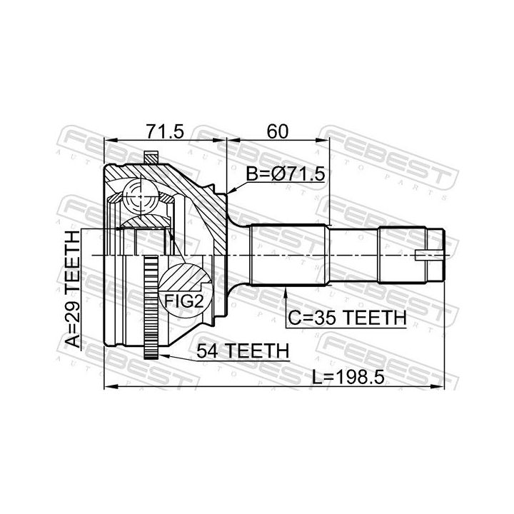 Jungčių komplektas, kardaninis velenas FEBEST 2810-DRUSA54