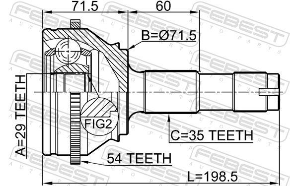 Jungčių komplektas, kardaninis velenas FEBEST 2810-DRUSA54
