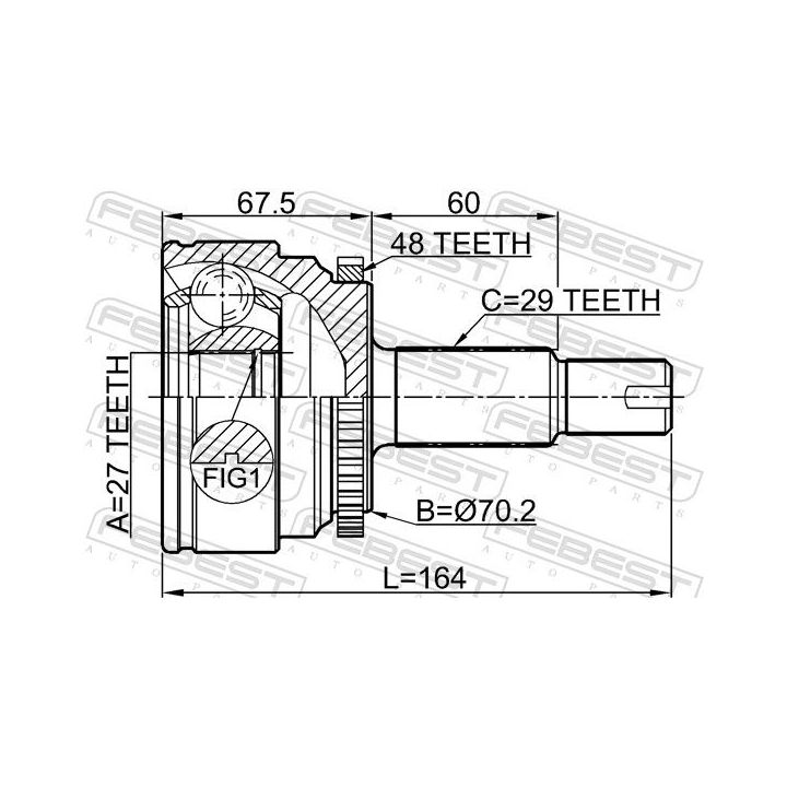 Jungčių komplektas, kardaninis velenas FEBEST 2910-DIIIF