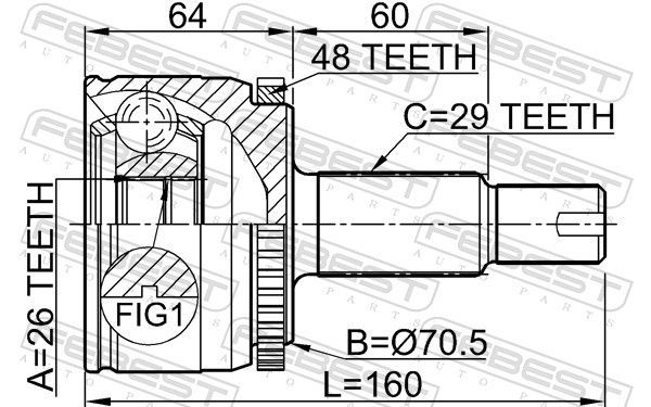 Jungčių komplektas, kardaninis velenas FEBEST 2910-DIVF