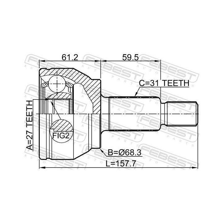 Jungčių komplektas, kardaninis velenas FEBEST 2910-EVOQ