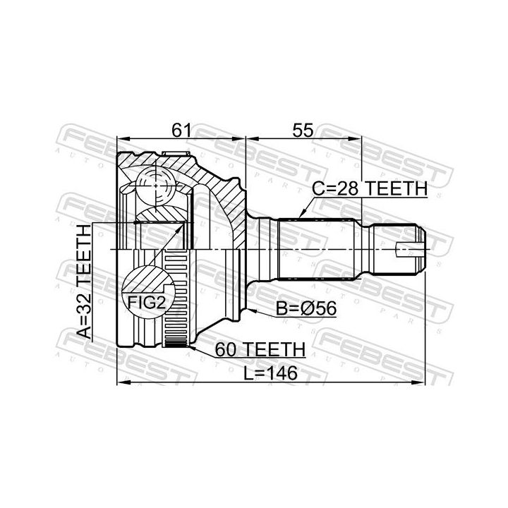 Jungčių komplektas, kardaninis velenas FEBEST 2910-FL