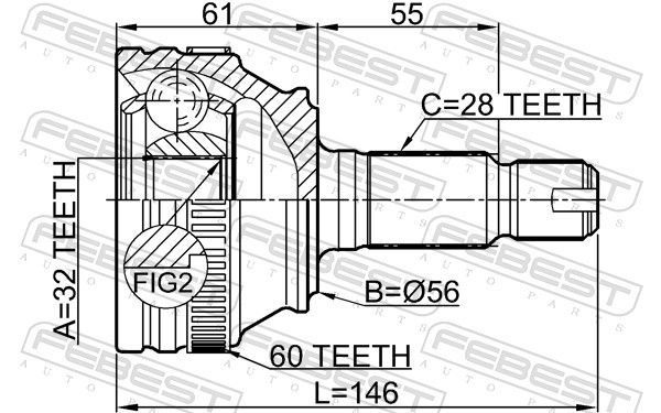 Jungčių komplektas, kardaninis velenas FEBEST 2910-FL