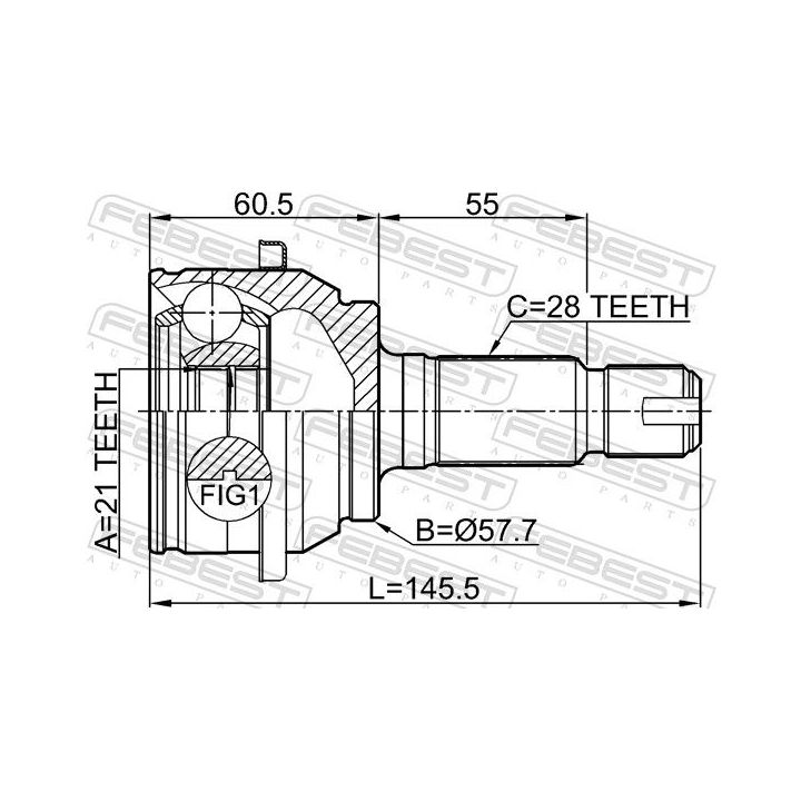 Jungčių komplektas, kardaninis velenas FEBEST 2910-FLIR
