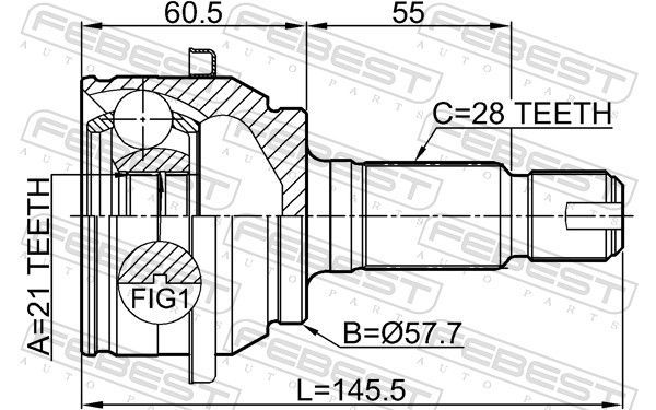Jungčių komplektas, kardaninis velenas FEBEST 2910-FLIR