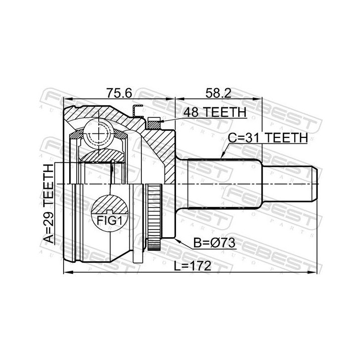 Jungčių komplektas, kardaninis velenas FEBEST 2910-RRSA48R