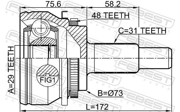 Jungčių komplektas, kardaninis velenas FEBEST 2910-RRSA48R