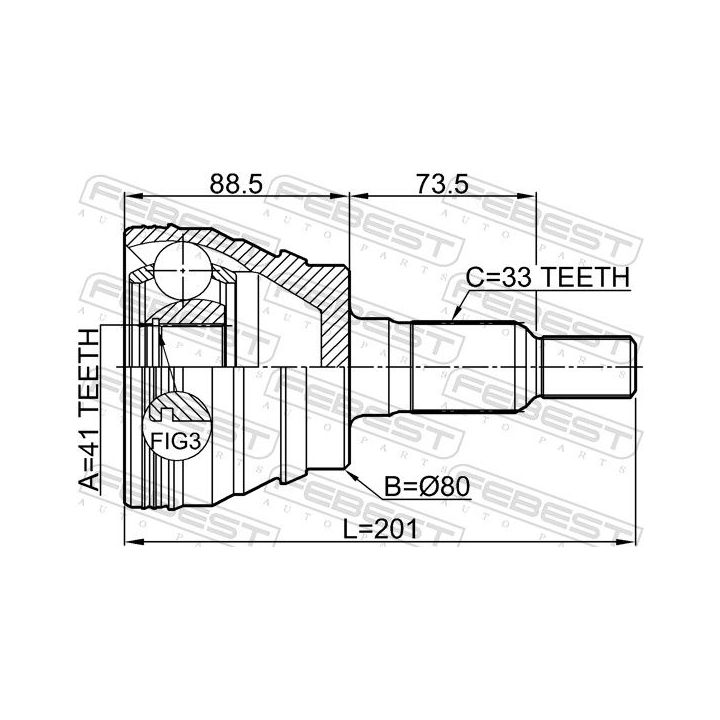 Jungčių komplektas, kardaninis velenas FEBEST 3210-ESCII