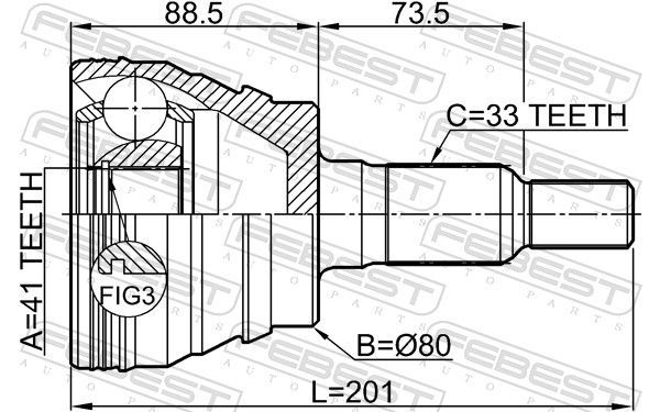 Jungčių komplektas, kardaninis velenas FEBEST 3210-ESCII