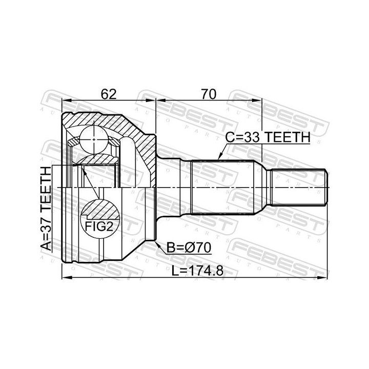 Jungčių komplektas, kardaninis velenas FEBEST 3610-H3
