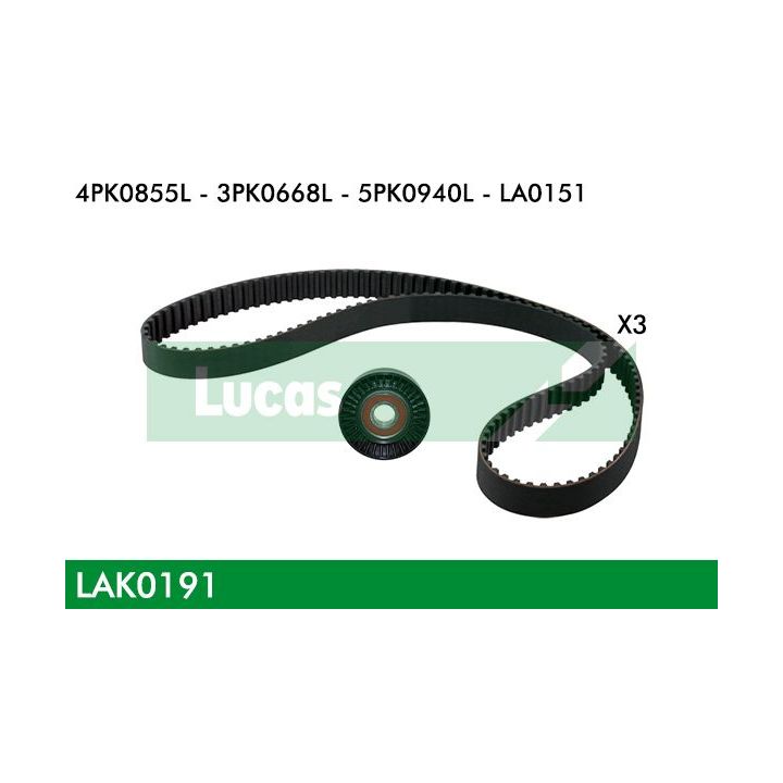 V formos rumbuotas diržas, komplektas LUCAS LAK0191
