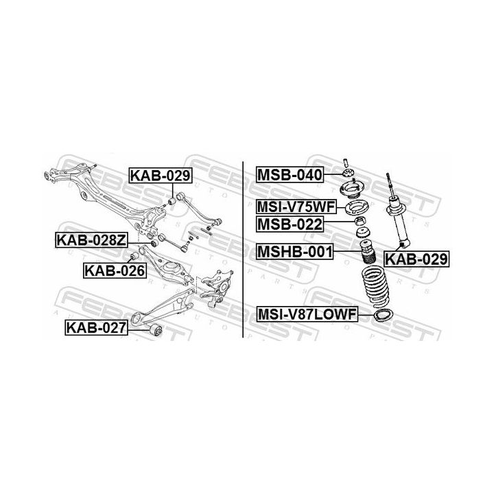 Valdymo svirties/išilginių svirčių įvorė FEBEST KAB-029