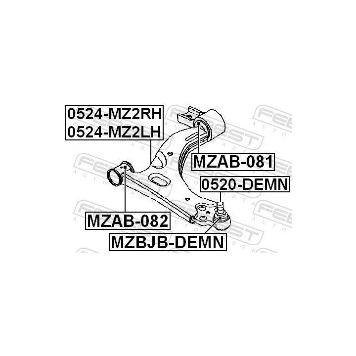 Valdymo svirties/išilginių svirčių įvorė FEBEST MZAB-082