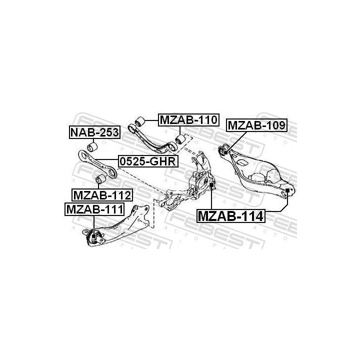 Valdymo svirties/išilginių svirčių įvorė FEBEST MZAB-111