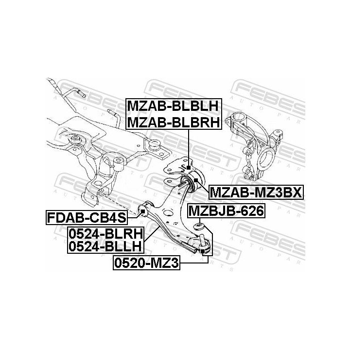 Valdymo svirties/išilginių svirčių įvorė FEBEST MZAB-BLBLH