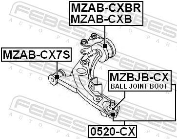 Valdymo svirties/išilginių svirčių įvorė FEBEST MZAB-CX7S