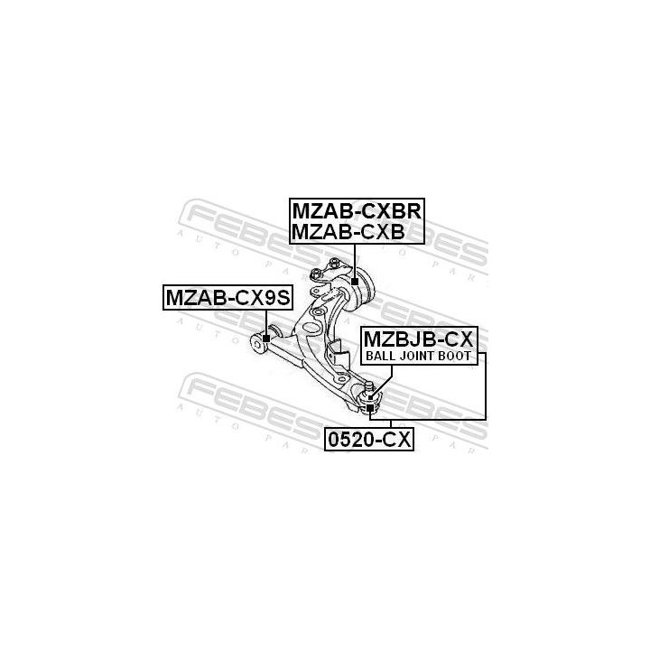 Valdymo svirties/išilginių svirčių įvorė FEBEST MZAB-CX9S