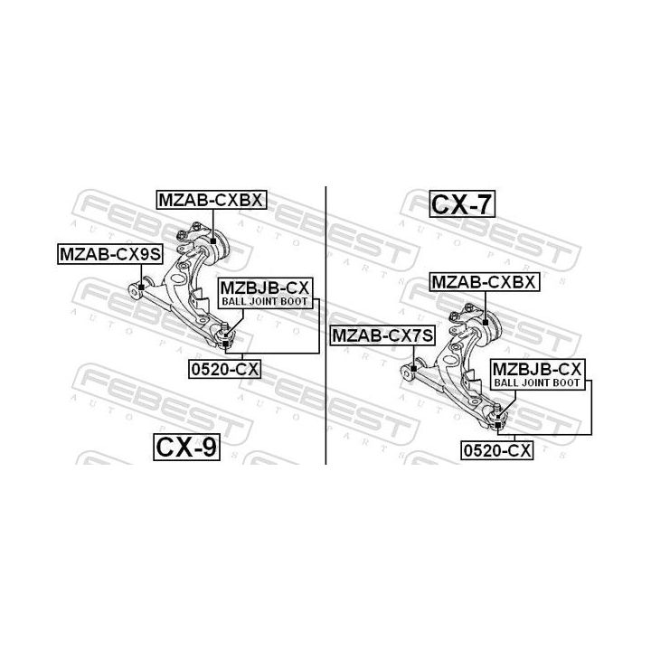 Valdymo svirties/išilginių svirčių įvorė FEBEST MZAB-CXBX