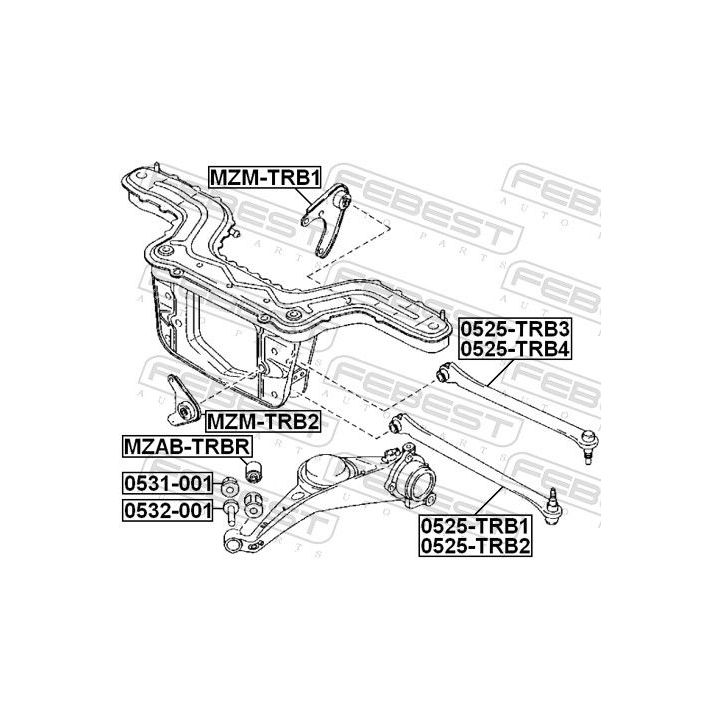 Valdymo svirties/išilginių svirčių įvorė FEBEST MZAB-TRBR