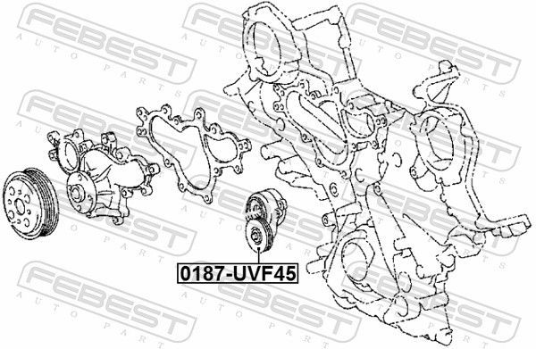 įtempiklio skriemulys, V formos rumbuotas diržas FEBEST 0187-UVF45