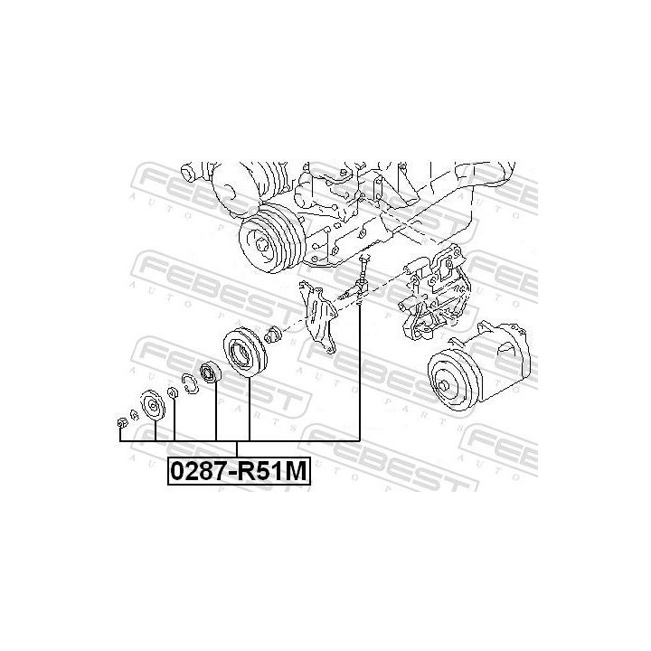 įtempiklio skriemulys, V formos rumbuotas diržas FEBEST 0287-R51M