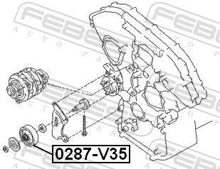 įtempiklio skriemulys, V formos rumbuotas diržas FEBEST 0287-V35