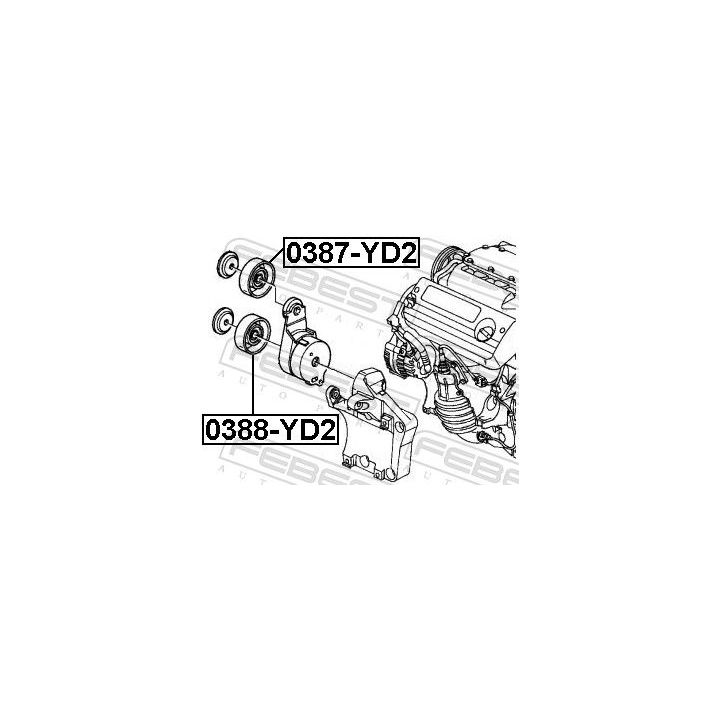 įtempiklio skriemulys, V formos rumbuotas diržas FEBEST 0387-YD2