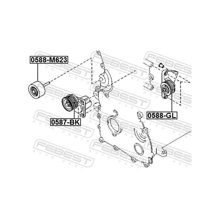 įtempiklio skriemulys, V formos rumbuotas diržas FEBEST 0587-BK