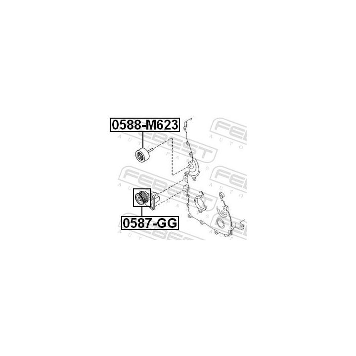 įtempiklio skriemulys, V formos rumbuotas diržas FEBEST 0587-GG