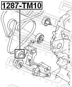 įtempiklio skriemulys, V formos rumbuotas diržas FEBEST 1287-TM10