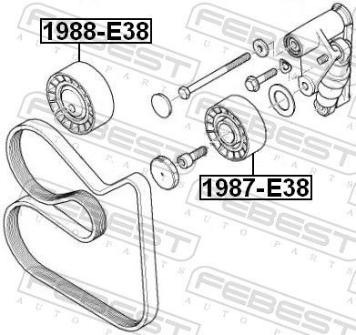 įtempiklio skriemulys, V formos rumbuotas diržas FEBEST 1987-E38