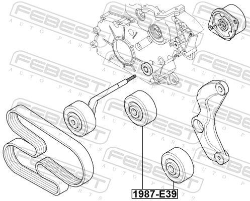 įtempiklio skriemulys, V formos rumbuotas diržas FEBEST 1987-E39