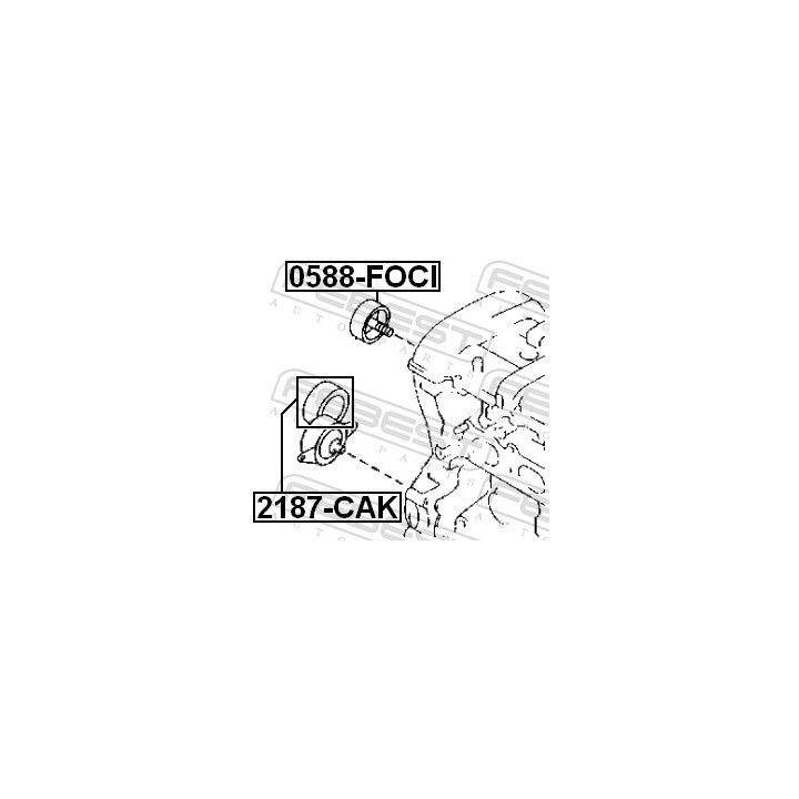 įtempiklio skriemulys, V formos rumbuotas diržas FEBEST 2187-CAK