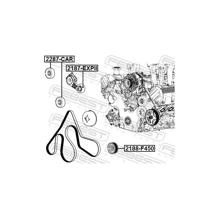 įtempiklio skriemulys, V formos rumbuotas diržas FEBEST 2187-EXPII