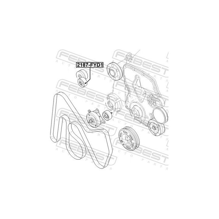 įtempiklio skriemulys, V formos rumbuotas diržas FEBEST 2187-FYD1