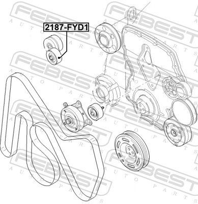 įtempiklio skriemulys, V formos rumbuotas diržas FEBEST 2187-FYD1