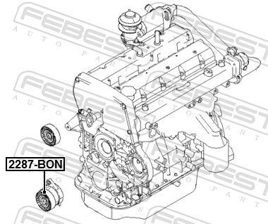 įtempiklio skriemulys, V formos rumbuotas diržas FEBEST 2287-BON