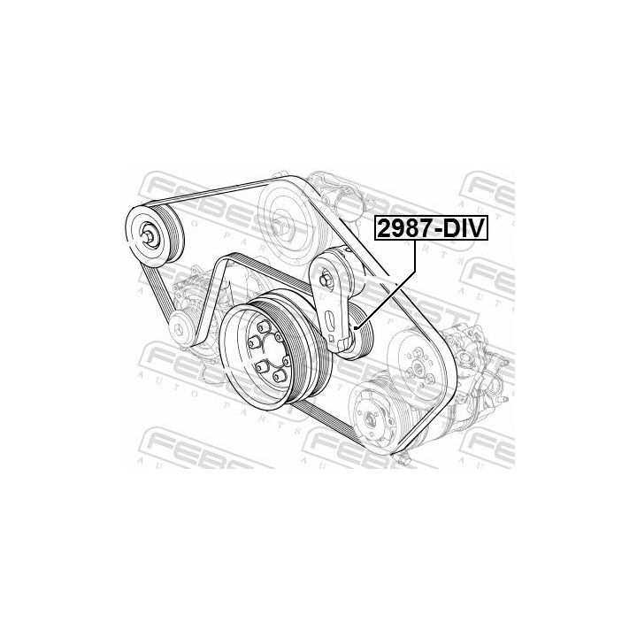 įtempiklio skriemulys, V formos rumbuotas diržas FEBEST 2987-DIV