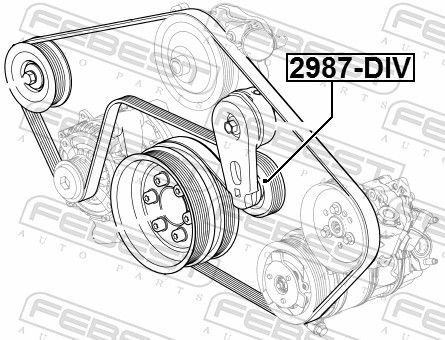 įtempiklio skriemulys, V formos rumbuotas diržas FEBEST 2987-DIV