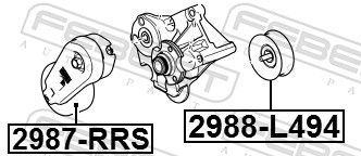 įtempiklio skriemulys, V formos rumbuotas diržas FEBEST 2988-L494